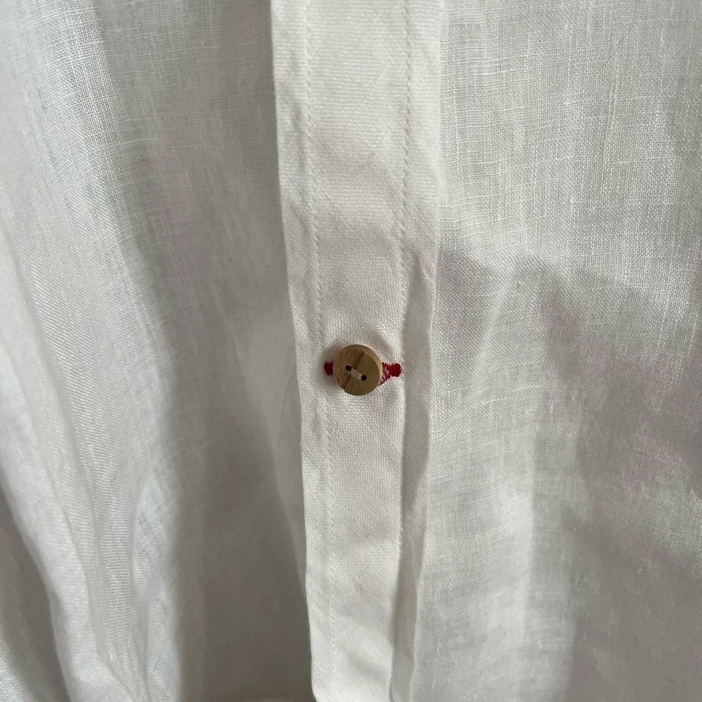 Guess Jeans Vintage Y2K White 100% Linen Shirt Coastal Beach Vacation Groom